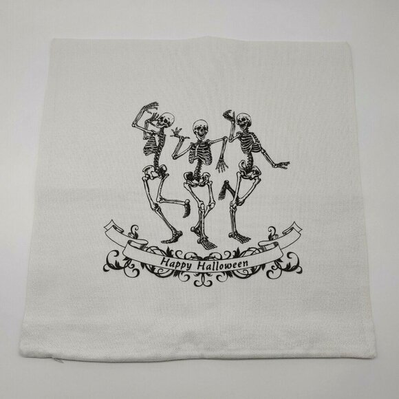 Rising Tide Other - Dancing Skeletons Happy Halloween Square Pillow Cover With Zipper Closure White